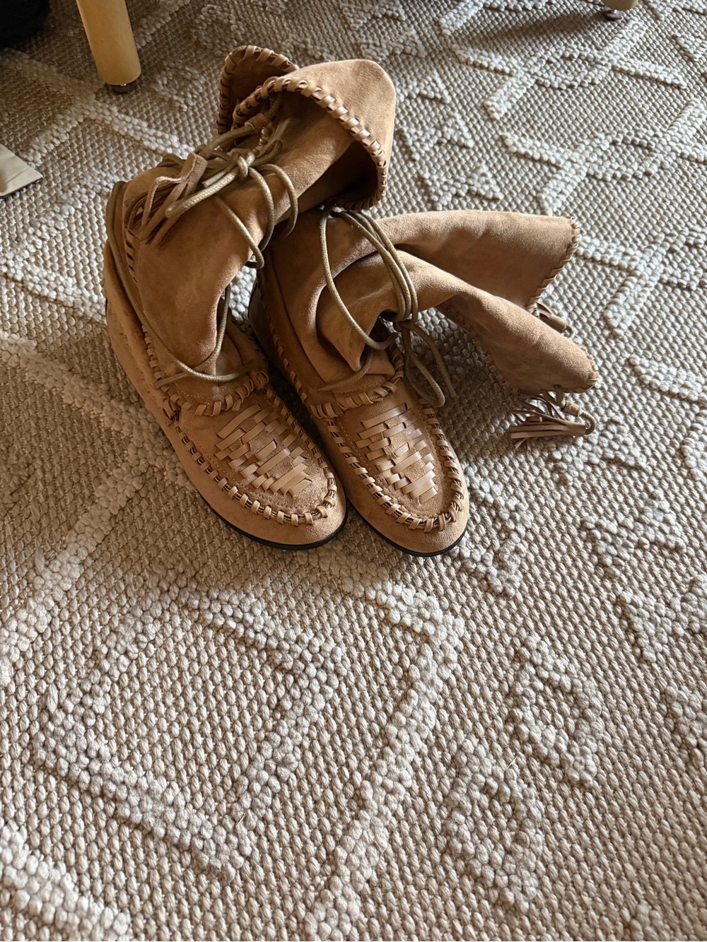 Amazon Tan Over-the-Knee Woven Suede Boots